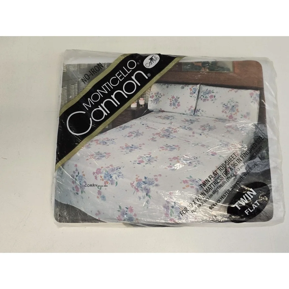 Cannon Monticello No Iron Twin Flat Top Sheet Floral NOS